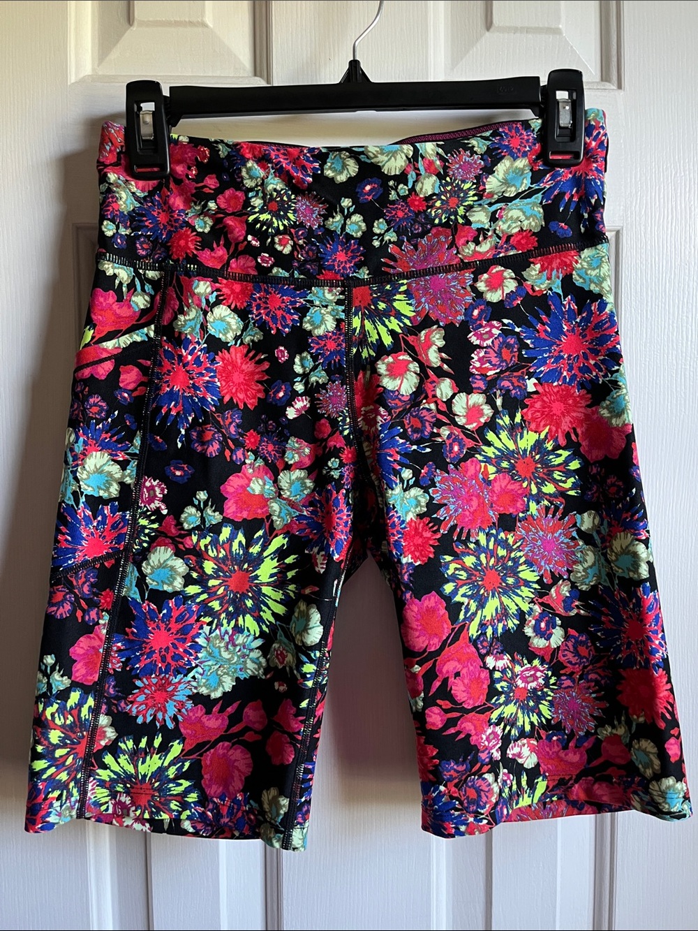 Calvin Klein Black Bike Shorts with Neon Floral Print